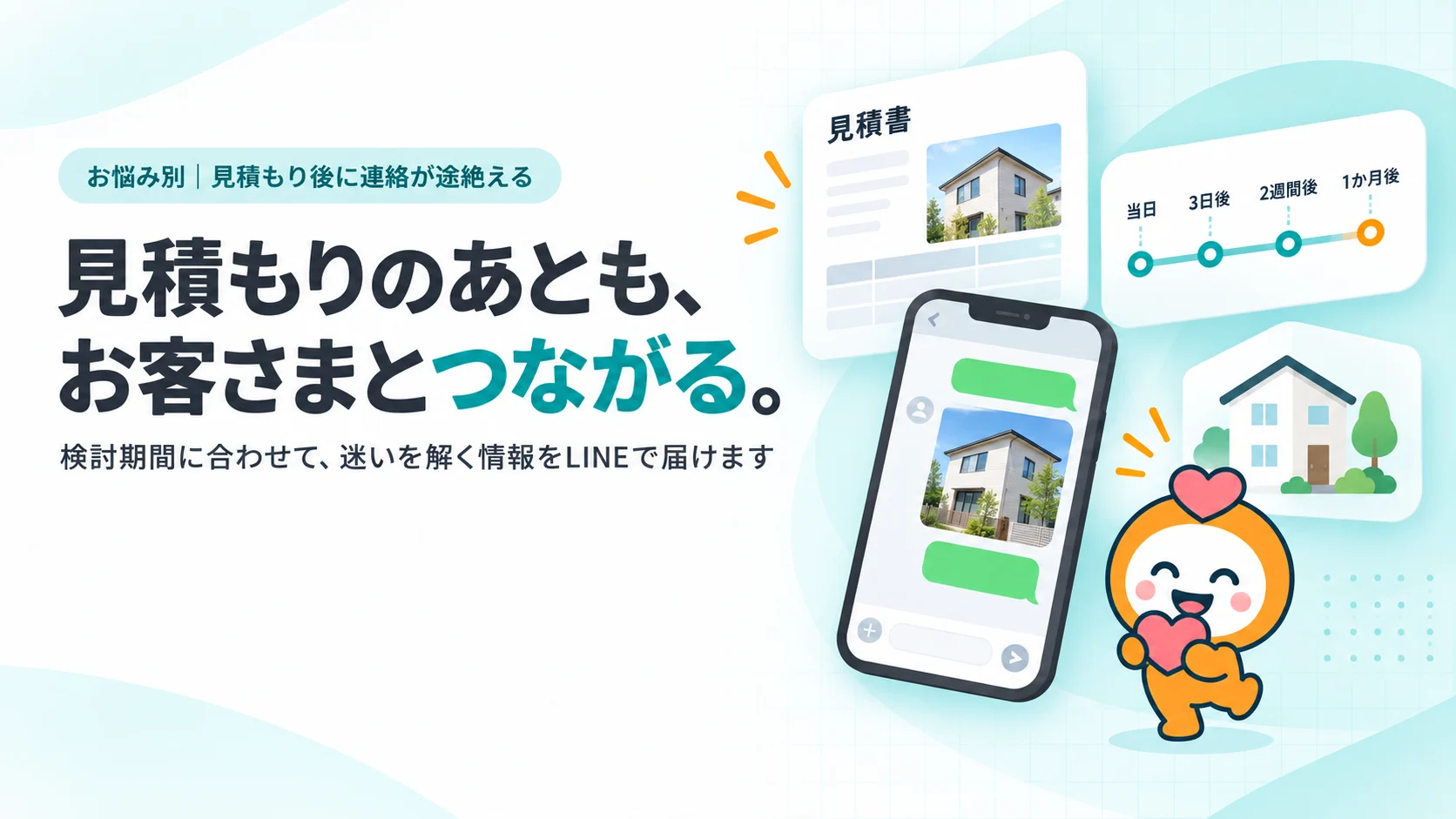 見積もりのあとも、お客さまとつながる。　検討期間に合わせて、迷いを解く情報をLINEで届けます